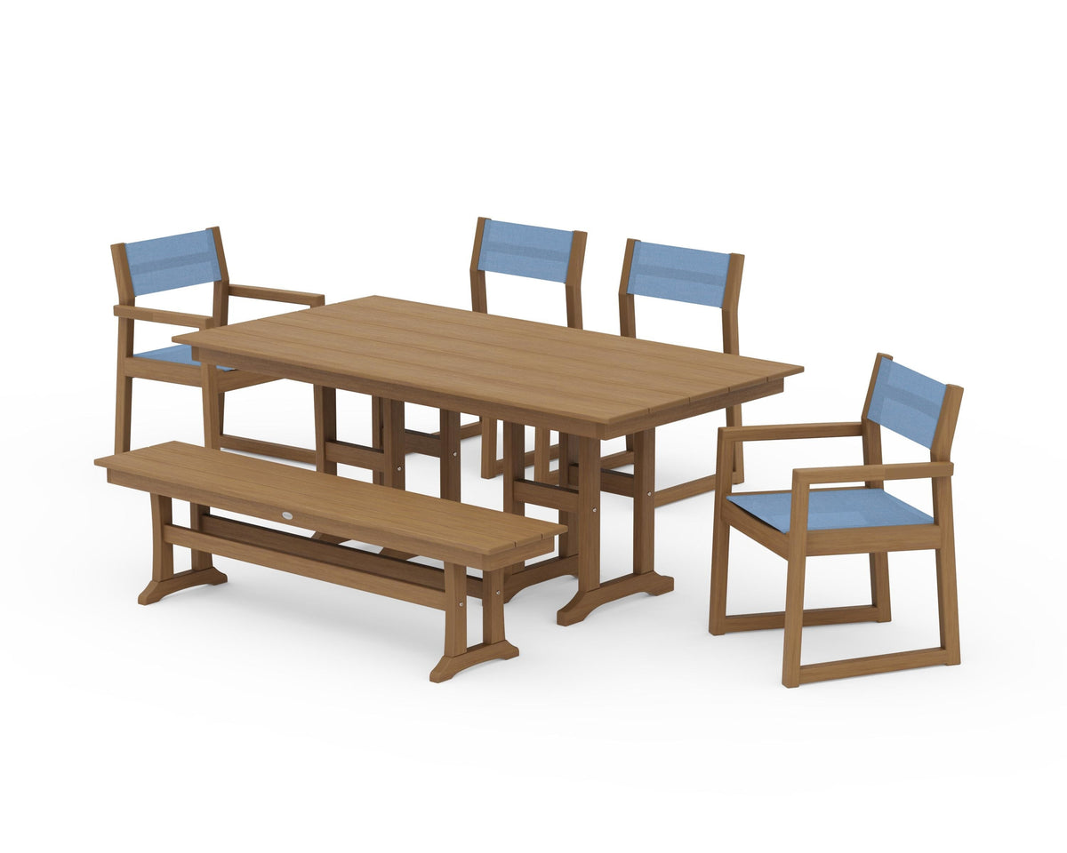 POLYWOOD EDGE Sling 6-Piece Farmhouse Dining Set in Natural / Poolside