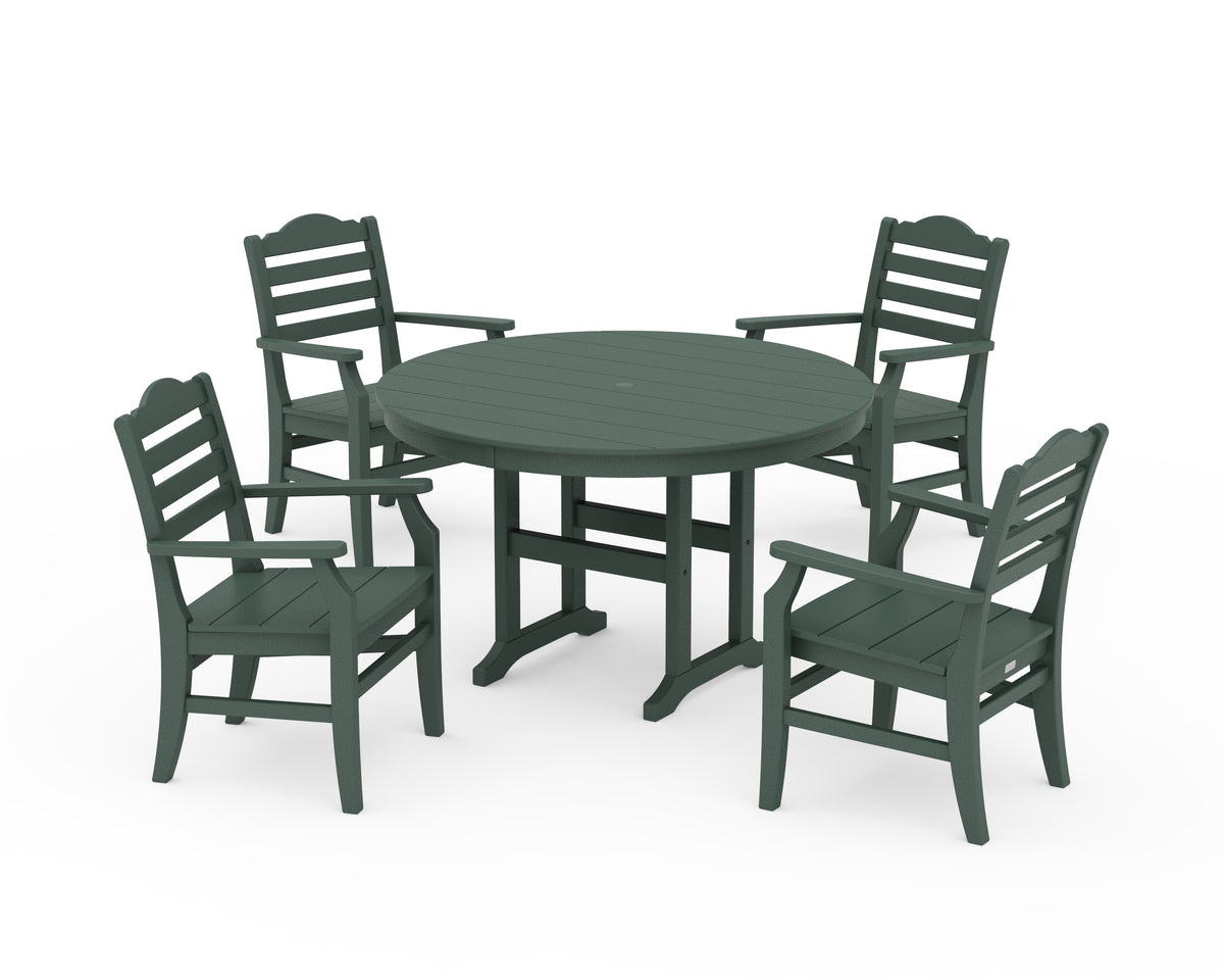 POLYWOOD Savannah 5-Piece Round Farmhouse Dining Set in Green