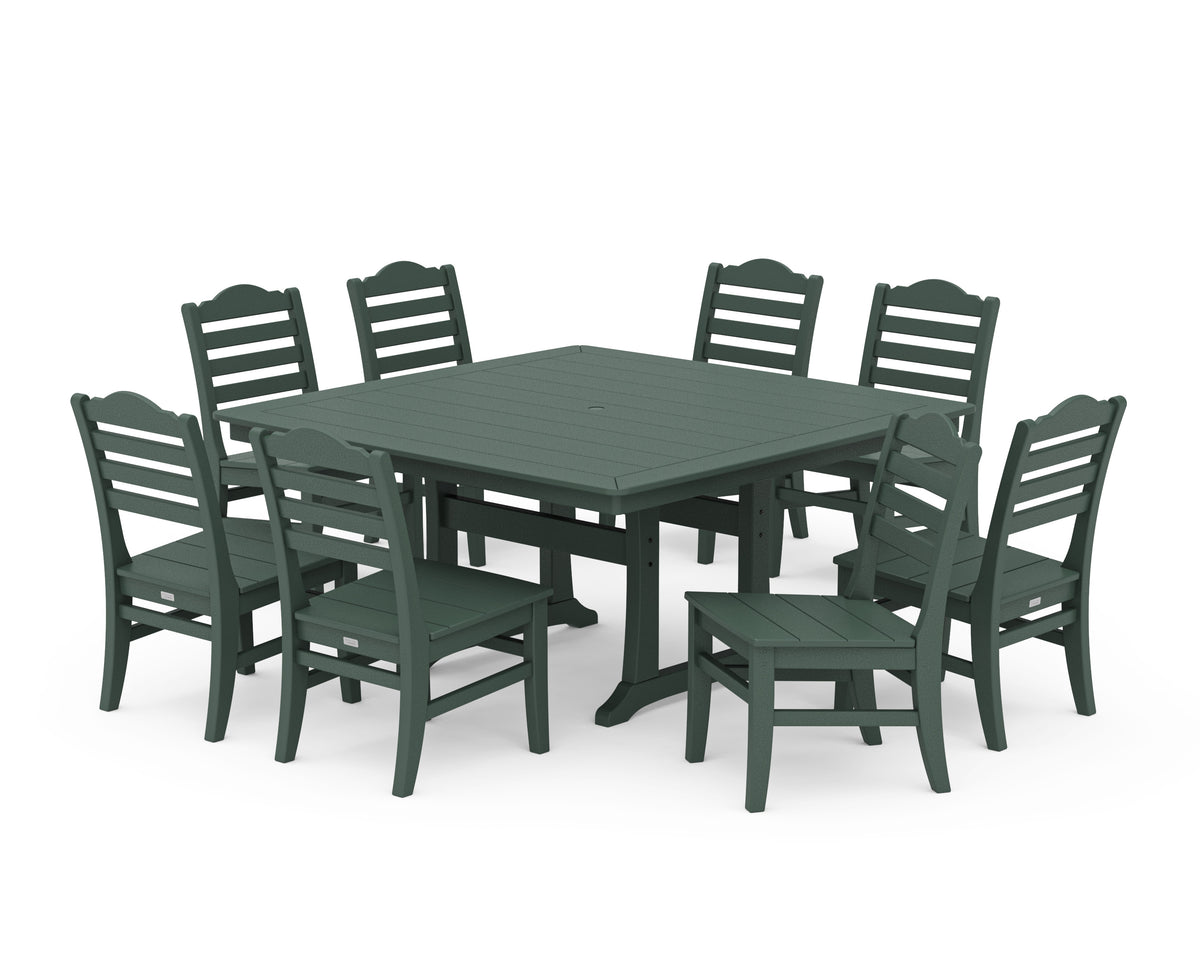 POLYWOOD Savannah Side Chair 9-Piece Square Dining Set with Trestle Legs in Green