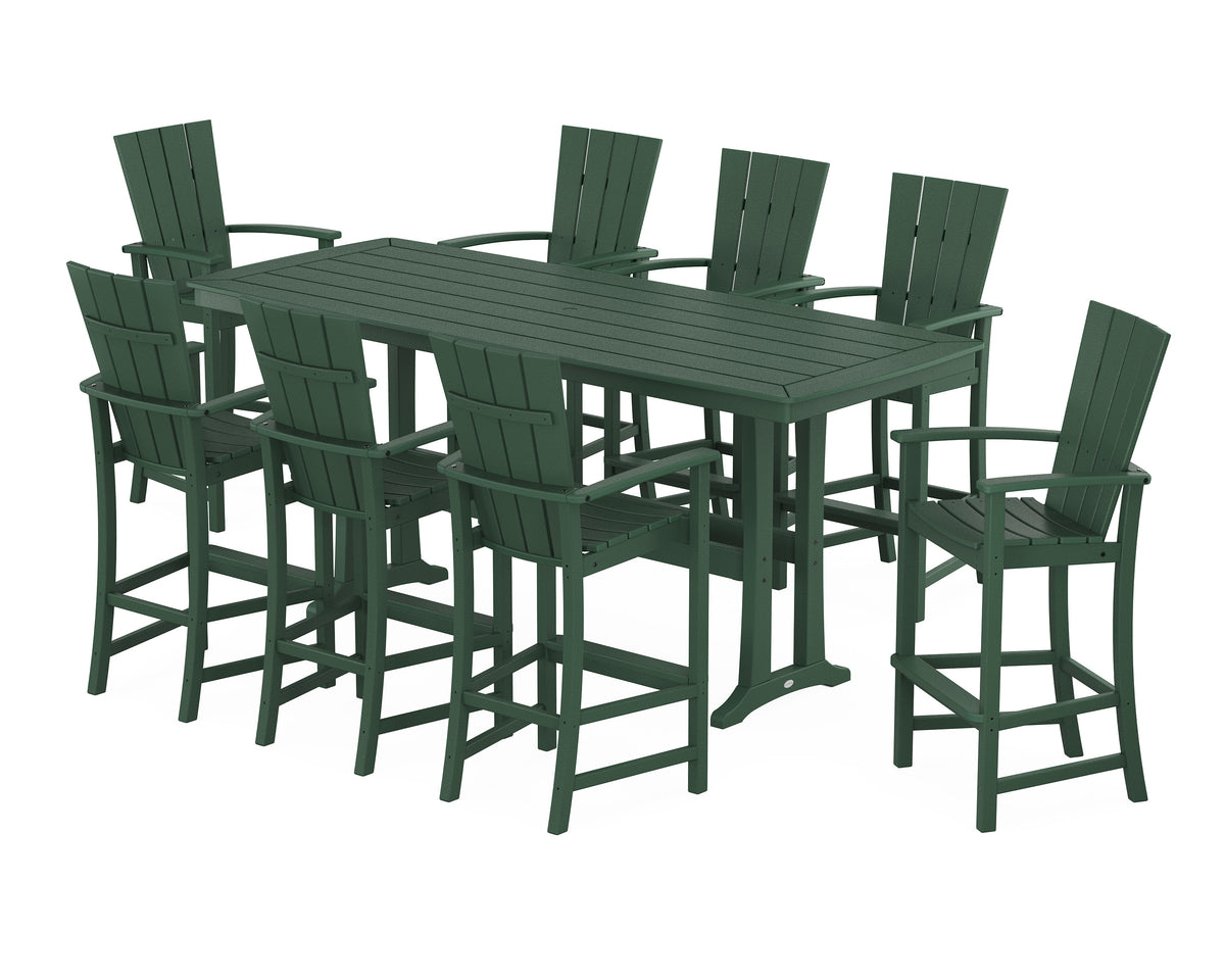 POLYWOOD Quattro Adirondack 9-Piece Bar Set with Trestle Legs in Green