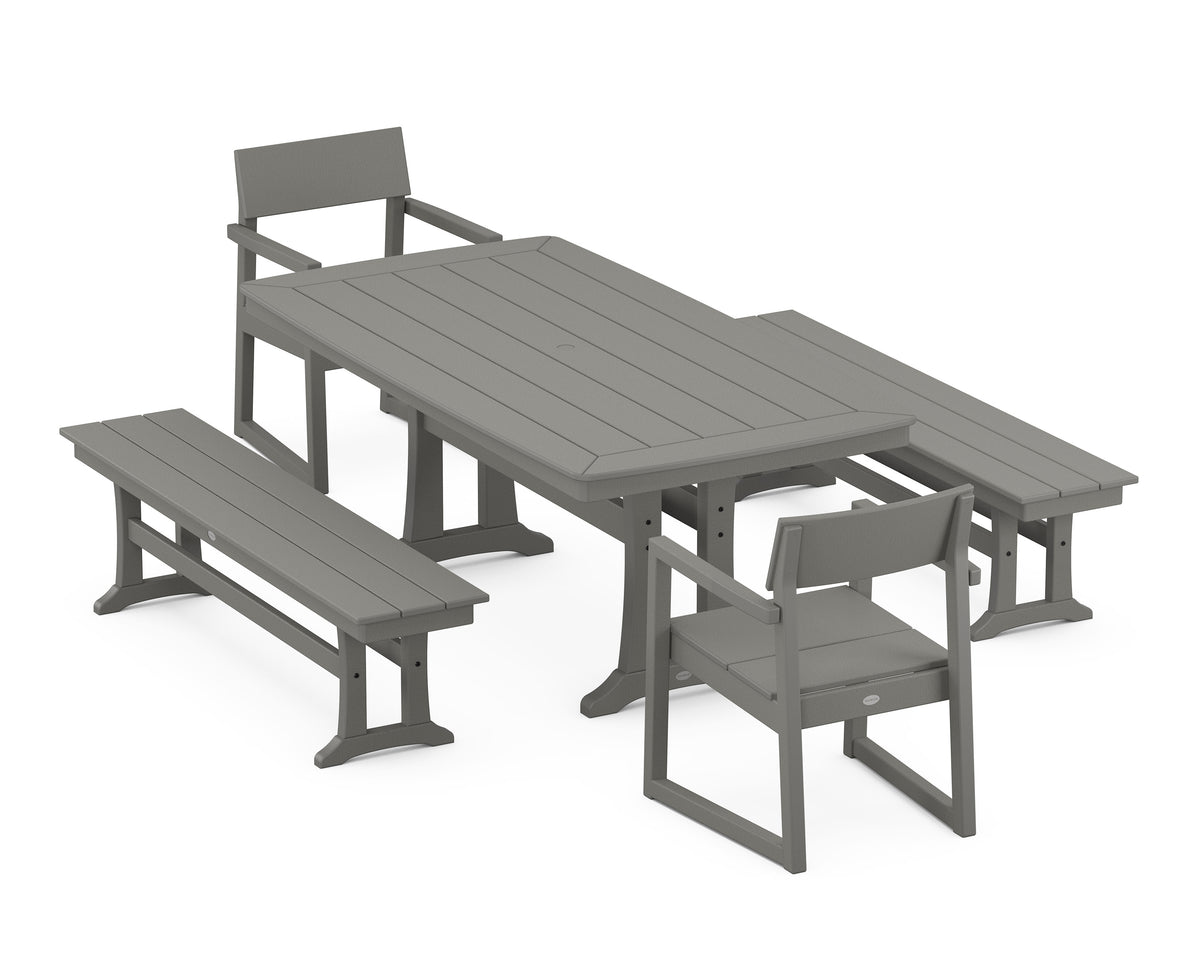 POLYWOOD EDGE 5-Piece Dining Set with Trestle Legs (Nautical Trestle 38" x 73" Table) in Slate Grey