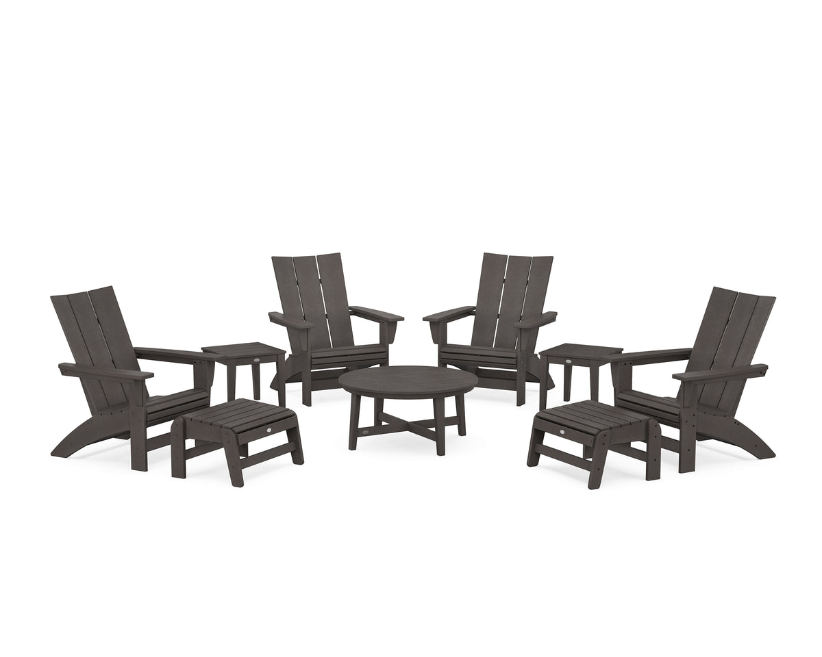 POLYWOOD Modern Grand Adirondack 9-Piece Conversation Set in Vintage Coffee