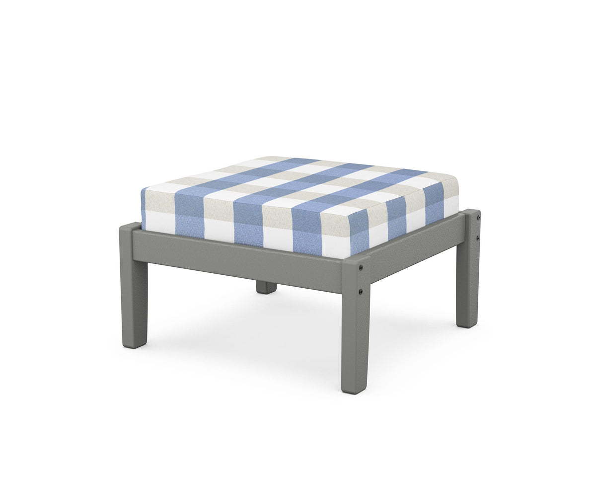 POLYWOOD Deep Seating Ottoman in Slate Grey / Buffalo Plaid Sky Blue
