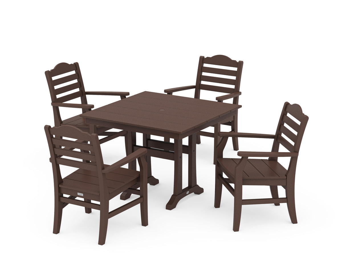 POLYWOOD Savannah 5-Piece Farmhouse Dining Set with Trestle Legs in Mahogany
