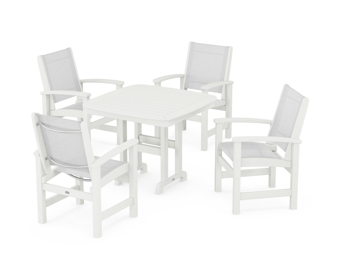 POLYWOOD Coastal 5-Piece Dining Set with Nautical 37" Dining Table in Vintage White / White