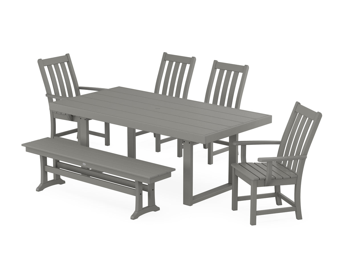POLYWOOD Vineyard 6-Piece Dining Set with Bench - 39" x 78" Table in Slate Grey