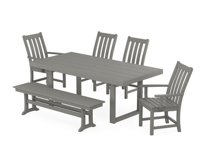 POLYWOOD Vineyard 6-Piece Dining Set with Bench - 39" x 78" Table in Slate Grey