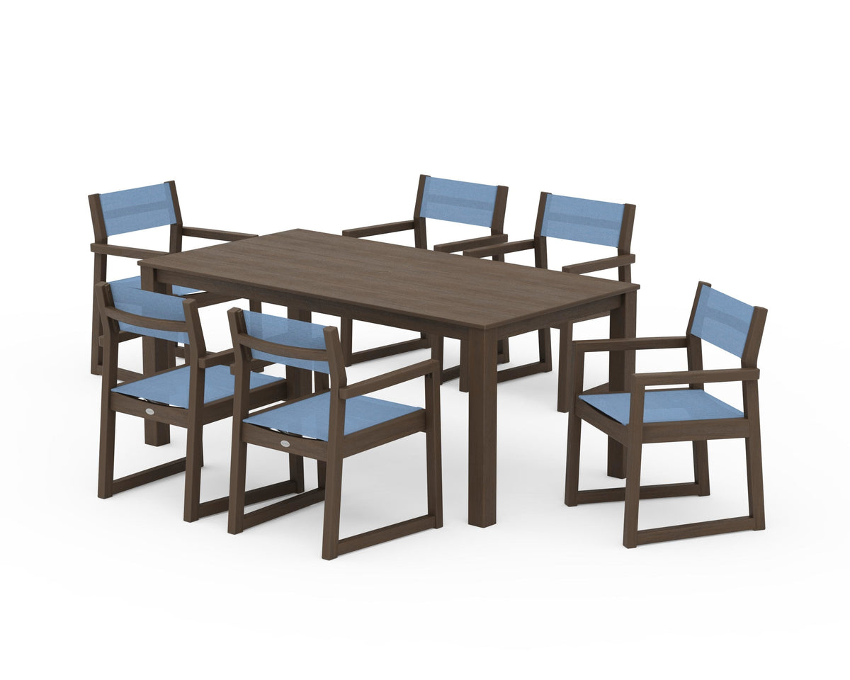 POLYWOOD EDGE Sling Arm Chair 7-Piece Parsons Dining Set in Kona / Poolside