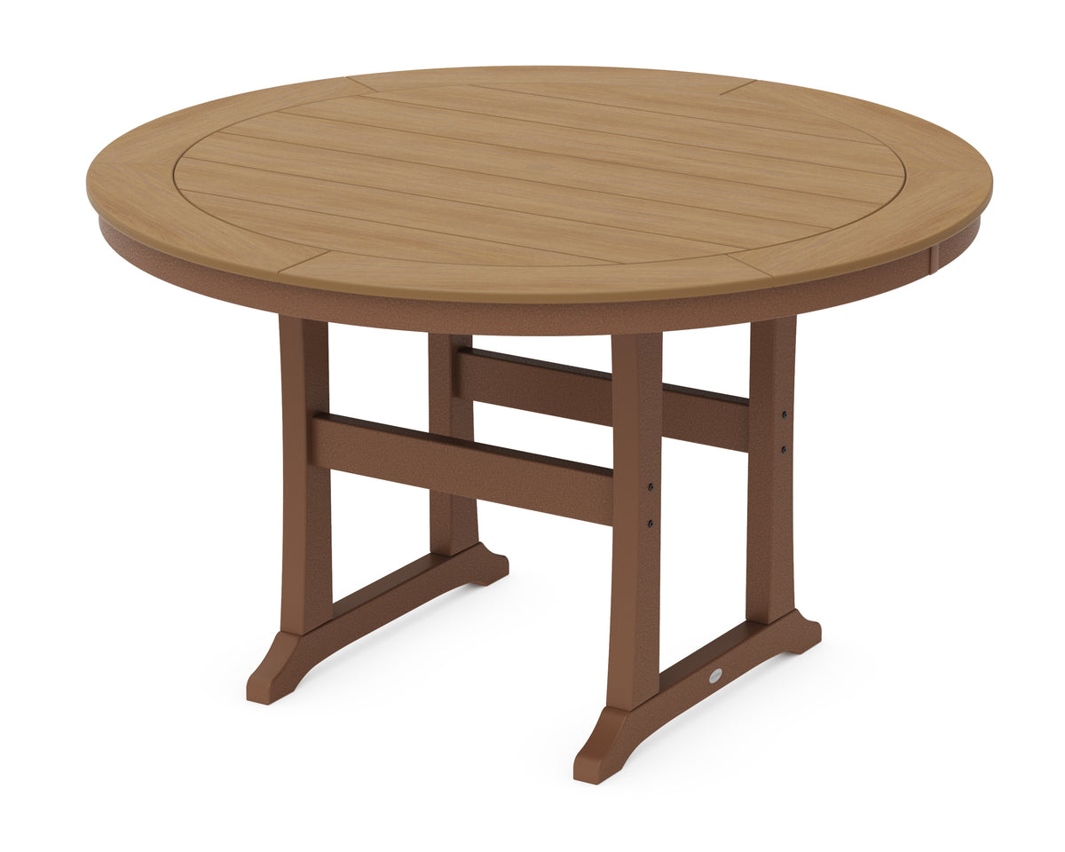 POLYWOOD Nautical Trestle 60" Round Counter Table in Teak / Natural