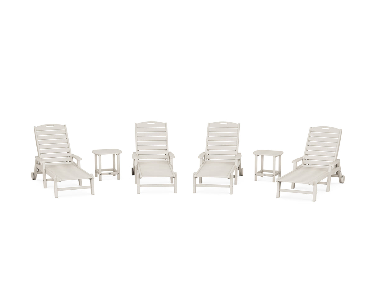 POLYWOOD Nautical Chaise 6-Piece Set with Arms &amp; Wheels in Sand