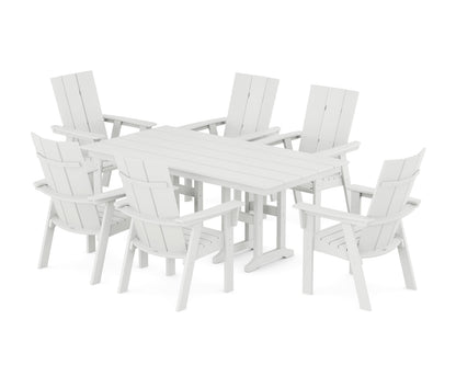 POLYWOOD Modern Curveback Adirondack 7-Piece Farmhouse Dining Set in White