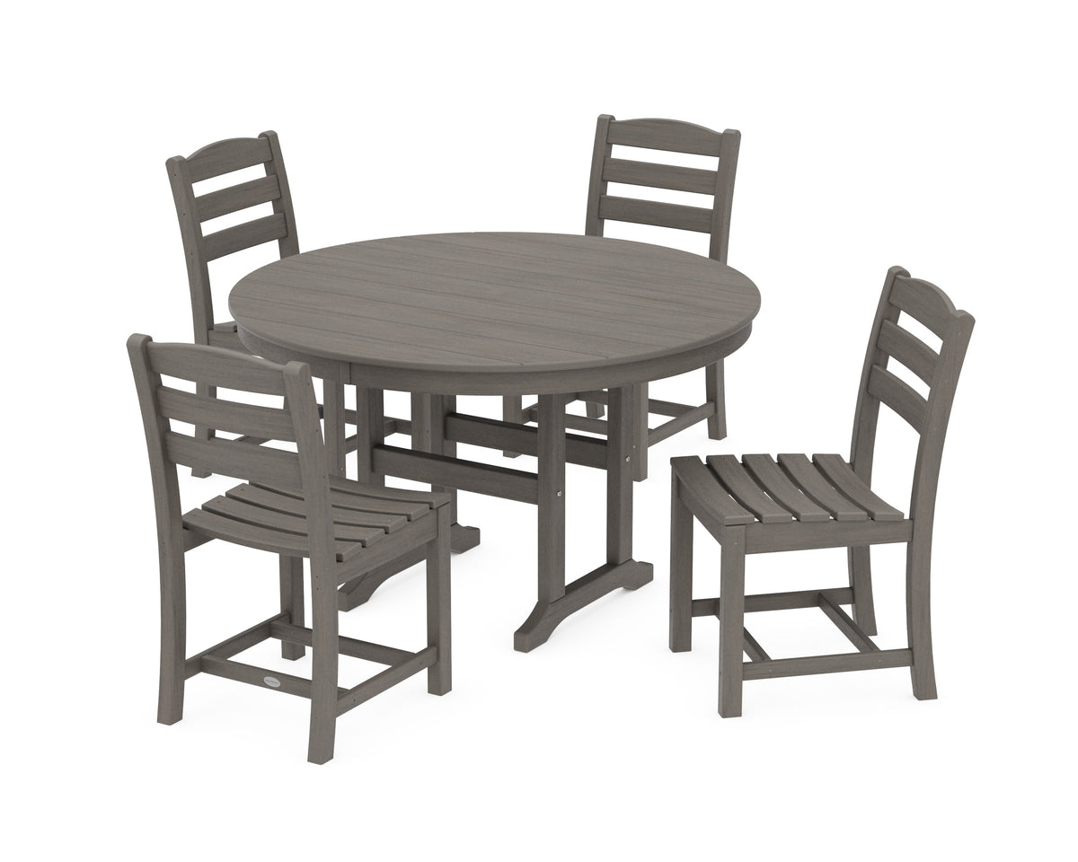 POLYWOOD La Casa Café Side Chair 5-Piece Round Farmhouse Dining Set in Driftwood