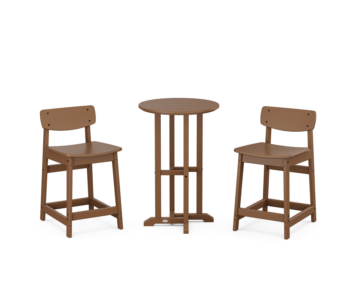 POLYWOOD Modern Studio Urban Lowback 3-Piece Bistro Counter Set in Teak