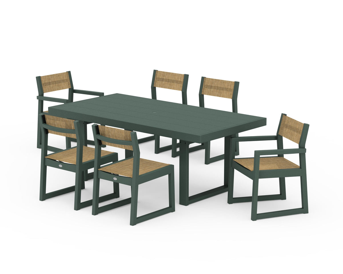 POLYWOOD EDGE Sling 7-Piece Dining Set in Green / Burlap