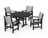 POLYWOOD Coastal 5-Piece Round Dining Set with Trestle Legs in Black / Birch