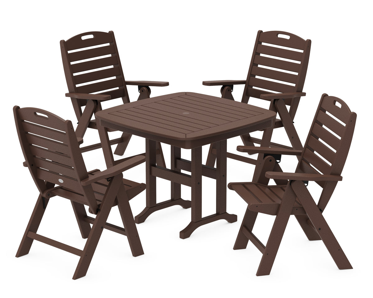 POLYWOOD Nautical Folding Highback Chair 5-Piece Dining Set in Mahogany