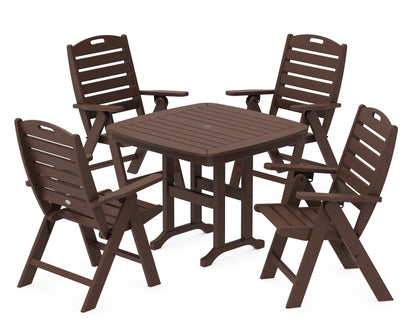 POLYWOOD Nautical Folding Highback Chair 5-Piece Dining Set in Mahogany