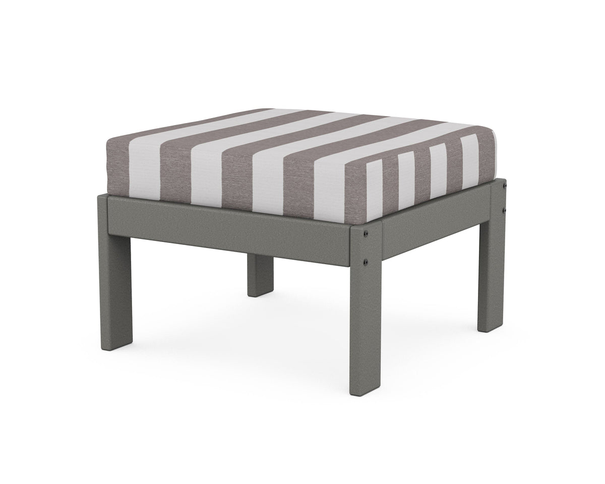 POLYWOOD Vineyard Modular Ottoman in Slate Grey / Cabana Stripe Grey Mist
