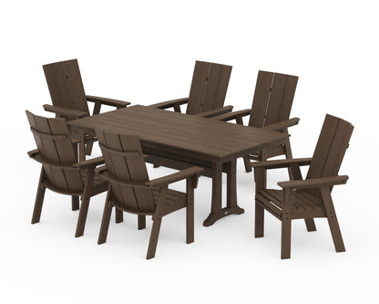 POLYWOOD Modern Curveback Adirondack 7-Piece Farmhouse Dining Set with Trestle Legs in Kona