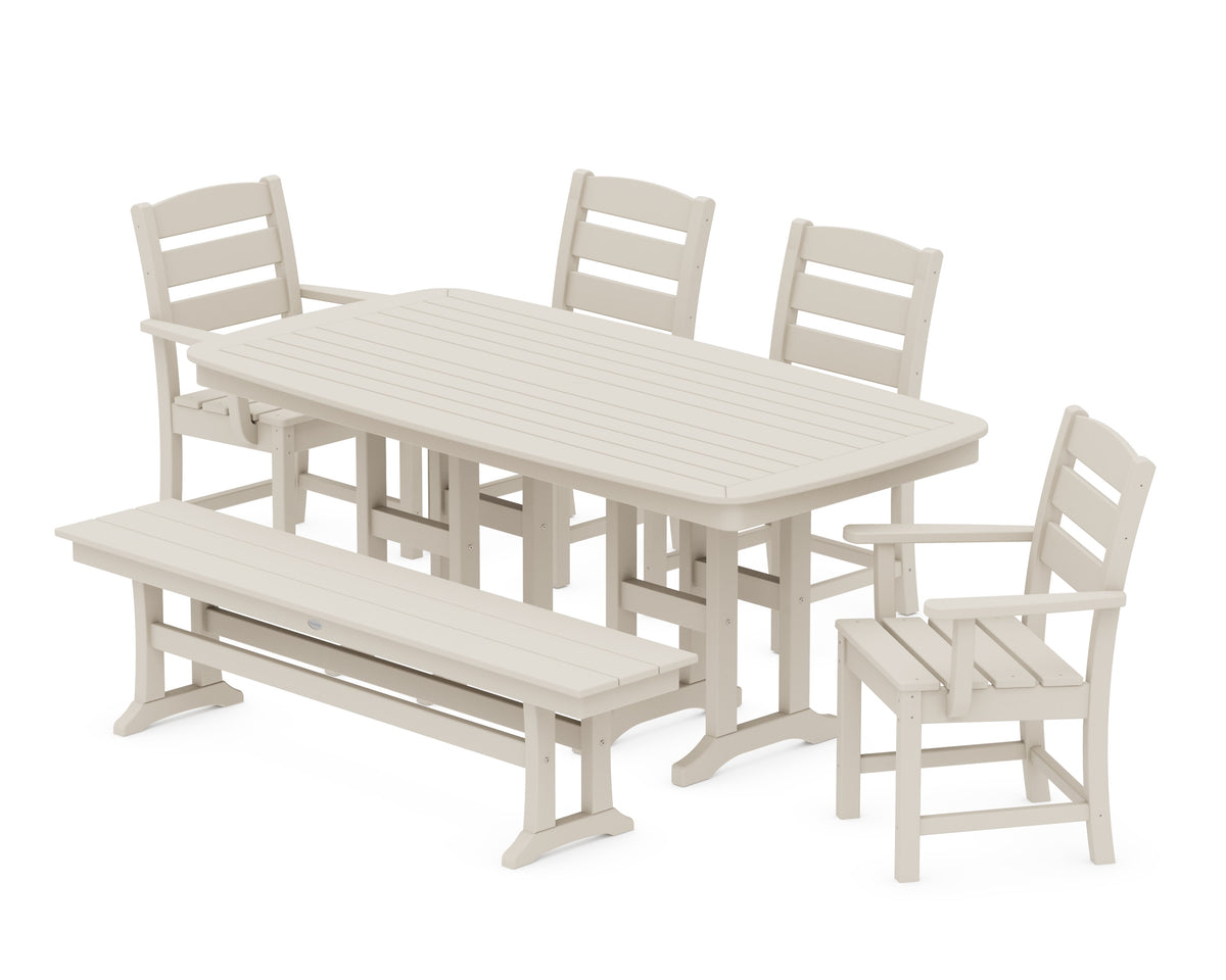 POLYWOOD Lakeside 6-Piece Dining Set with Bench - 37" x 72" Table in Sand