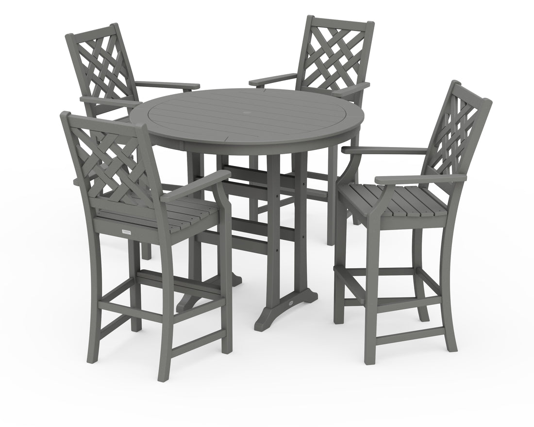 POLYWOOD Country Living Wovendale 5-Piece Round Bar Set in Slate Grey