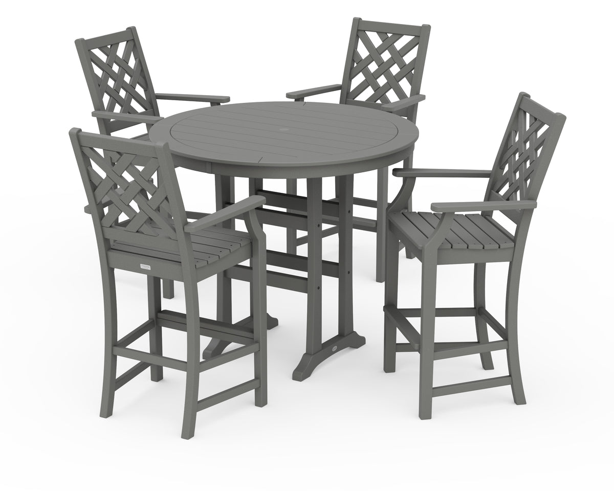 POLYWOOD Country Living Wovendale 5-Piece Round Bar Set in Slate Grey