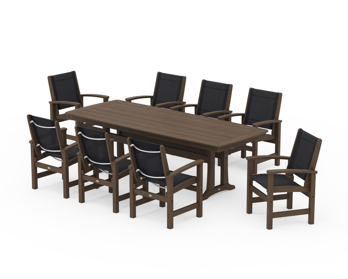 POLYWOOD Coastal 9-Piece Dining Set with Trestle Legs in Kona / Black