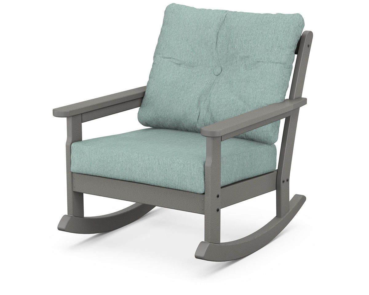 POLYWOOD Vineyard Deep Seating Rocking Chair in Slate Grey / Glacier Spa