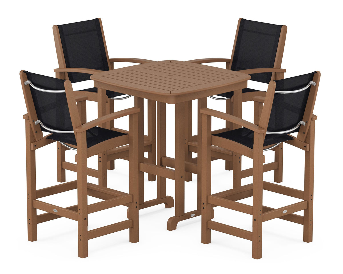 POLYWOOD Coastal 5-Piece Bar Set in Teak / Black