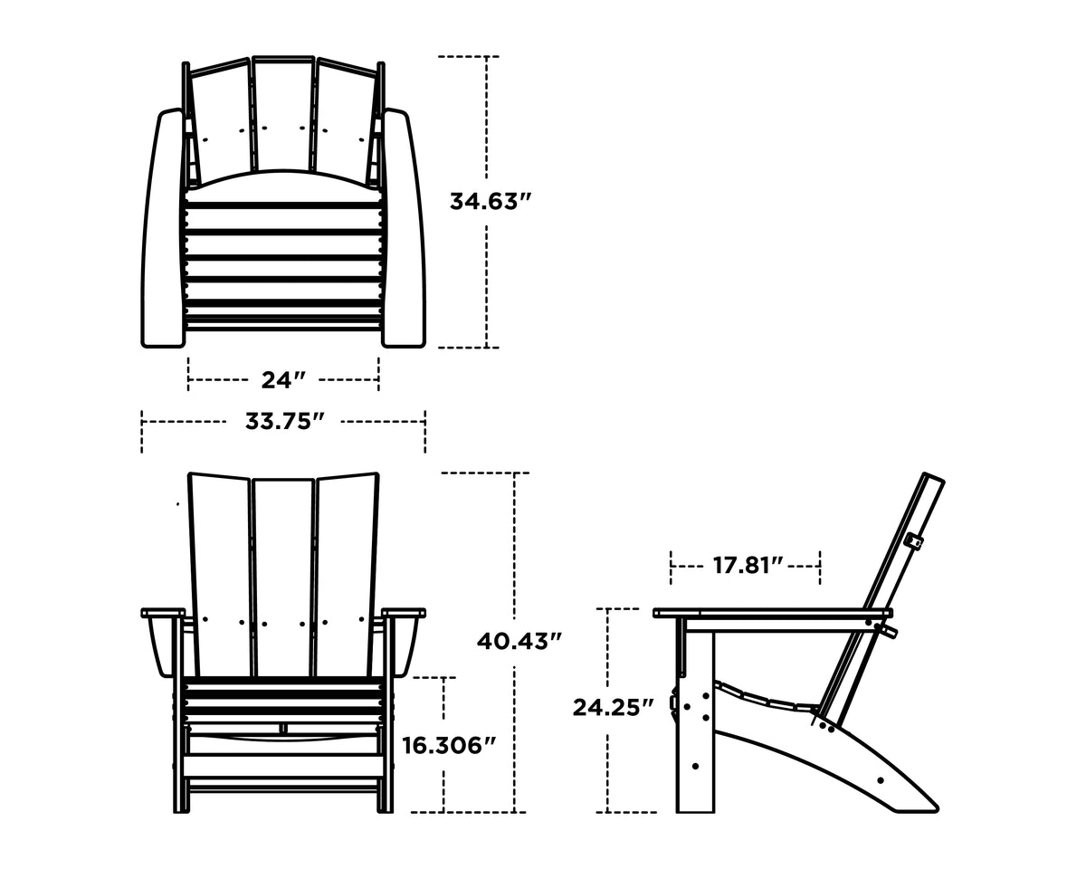 POLYWOOD Modern Grand Adirondack Chair dimension drawing with width, depth and height measurements