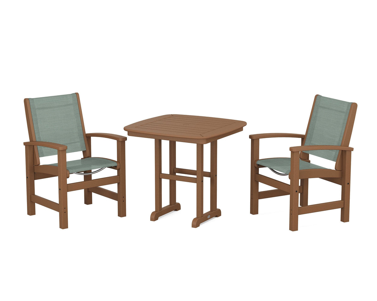 POLYWOOD Coastal 3-Piece Dining Set in Teak / Dupioni Sea Mist