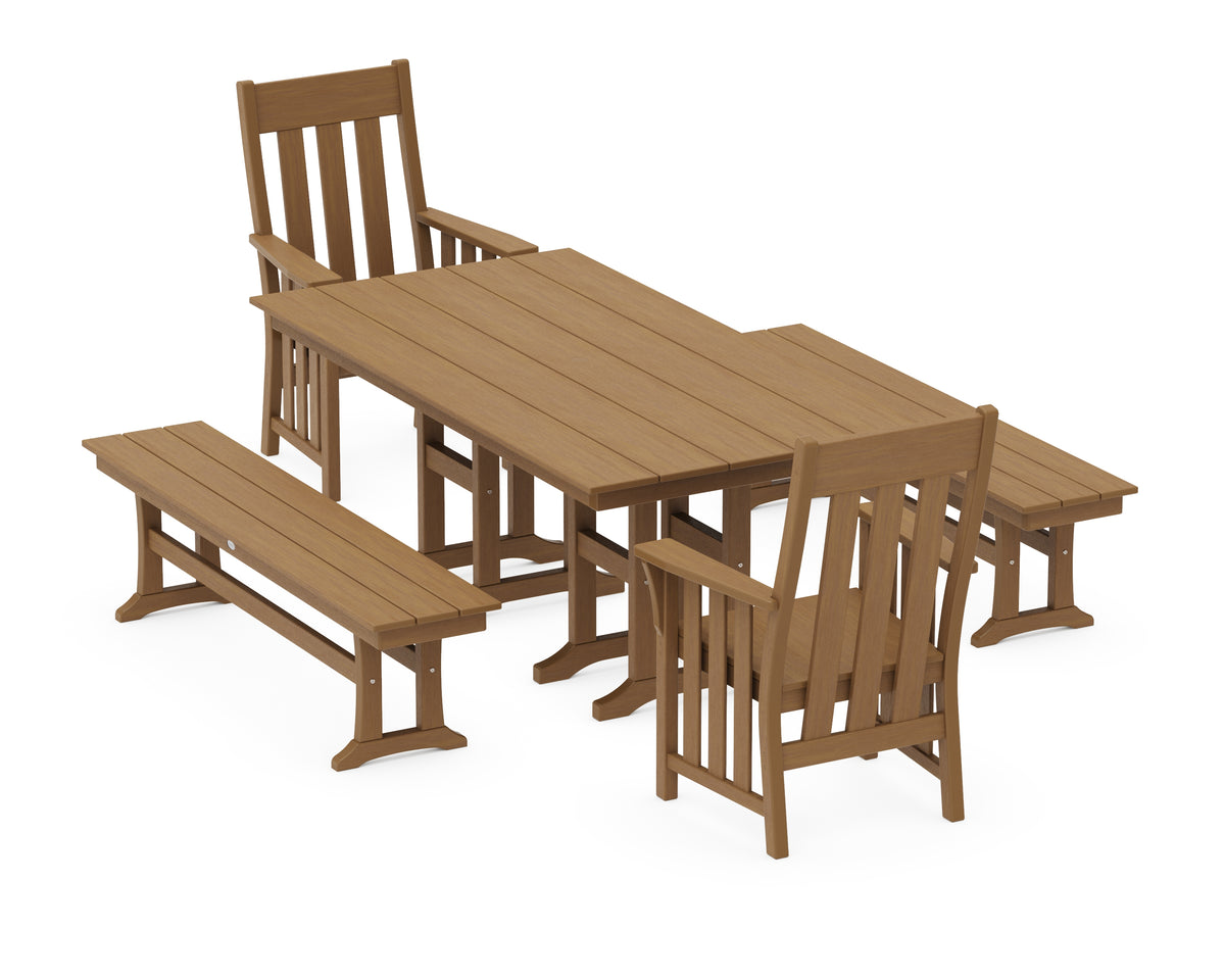 POLYWOOD Acadia 5-Piece Farmhouse Dining Set with Benches in Natural