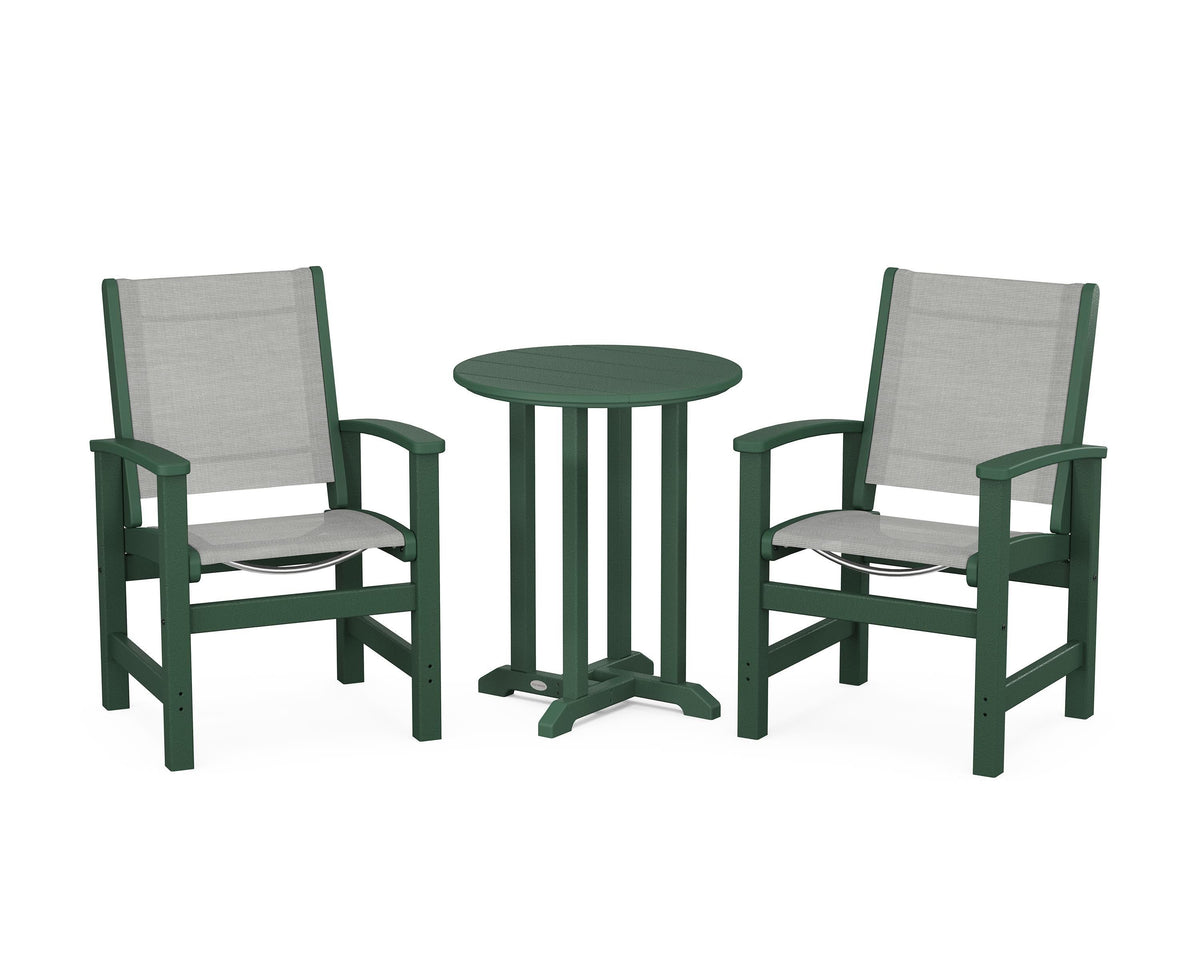 POLYWOOD Coastal 3-Piece Round Bistro Dining Set in Green / Metallic