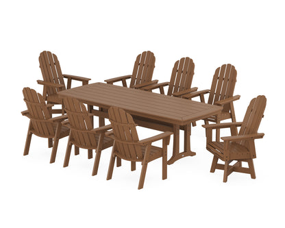 POLYWOOD Vineyard Curveback Adirondack Swivel 9-Piece Dining Set with Trestle Legs in Teak