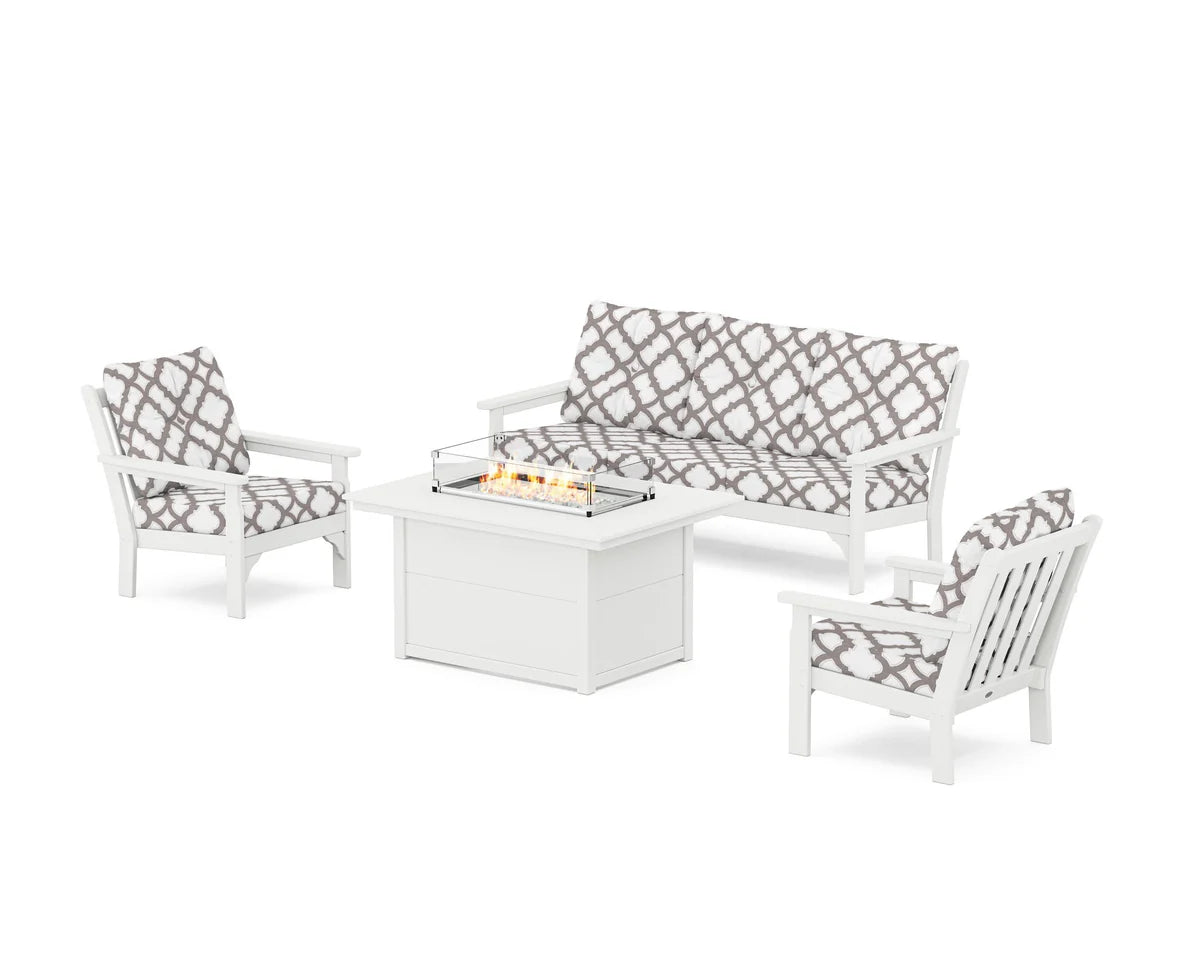 POLYWOOD Vineyard Deep Seating Fire Pit Table Set