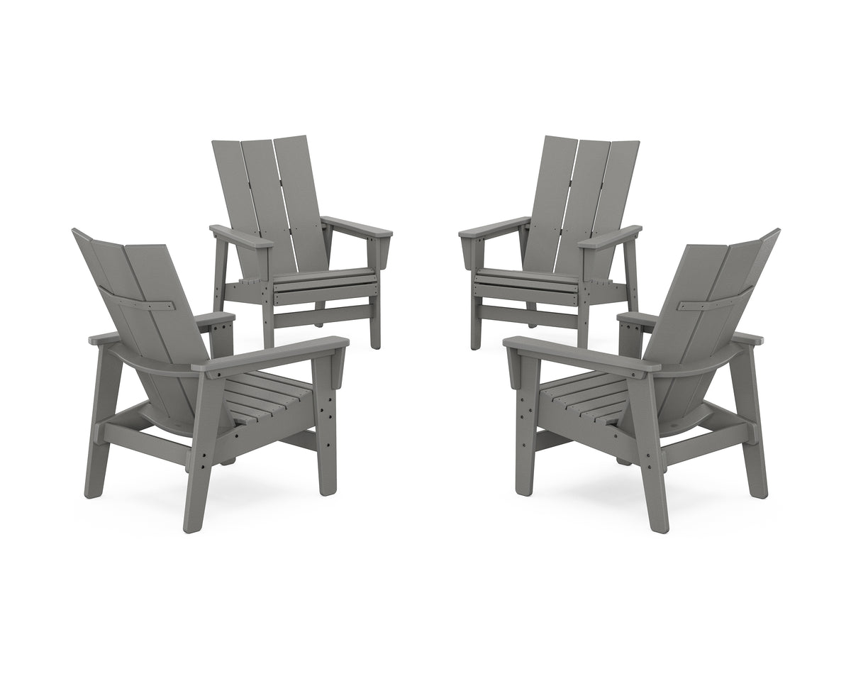 POLYWOOD 4-Piece Modern Grand Upright Adirondack Chair Conversation Set in Slate Grey