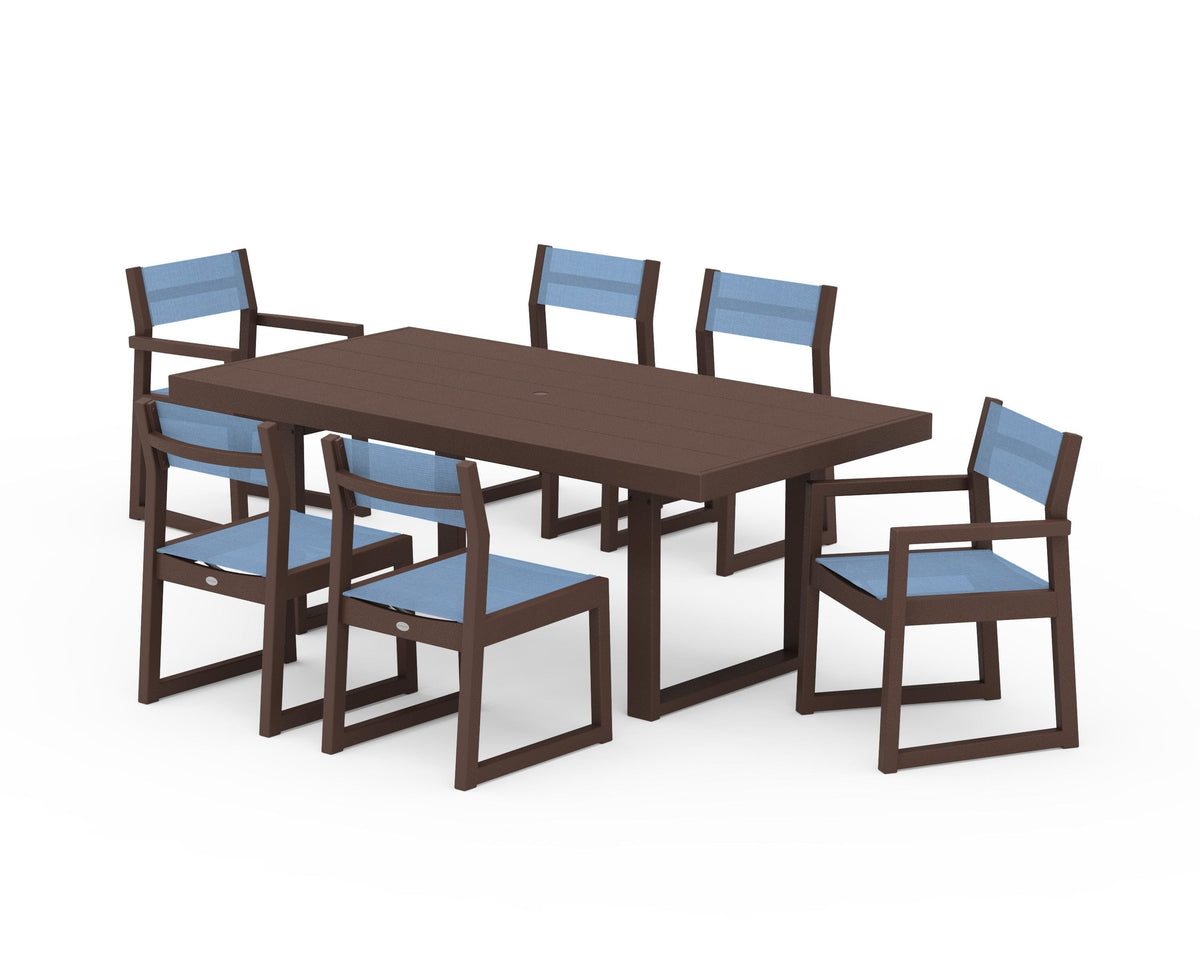 POLYWOOD EDGE Sling 7-Piece Dining Set in Mahogany / Poolside
