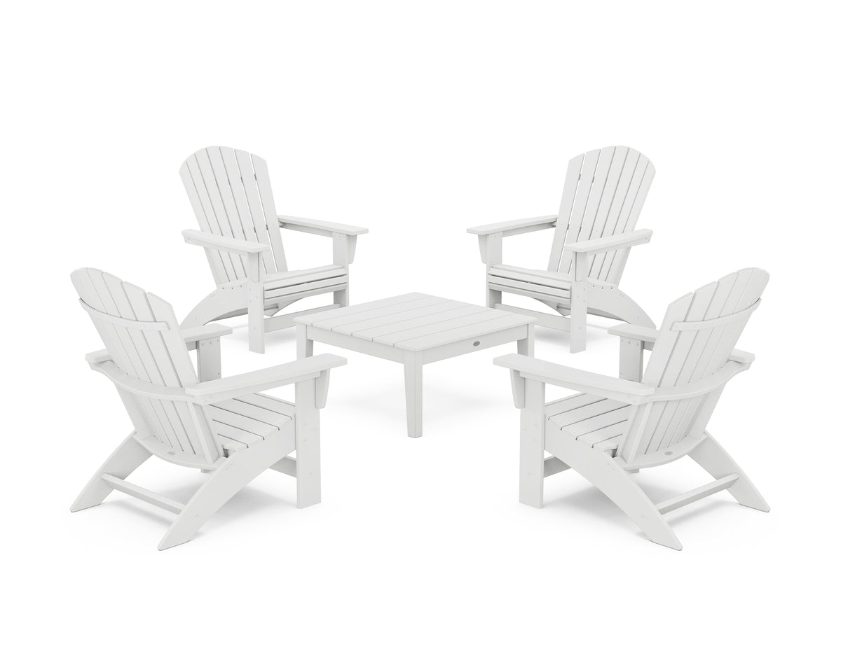 POLYWOOD 5-Piece Nautical Grand Adirondack Chair Conversation Group in White