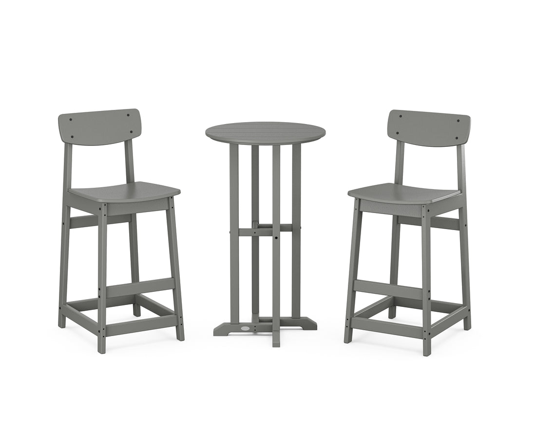 POLYWOOD Modern Studio Urban Bar Chair 3-Piece Bistro Set in Slate Grey