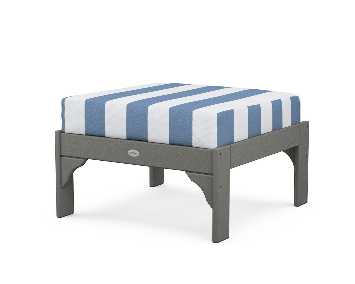 POLYWOOD Vineyard Deep Seating Ottoman in Slate Grey / Cabana Stripe Sky Blue