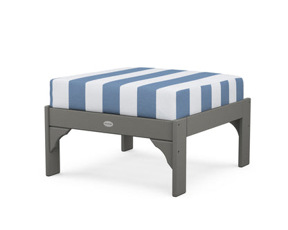 POLYWOOD Vineyard Deep Seating Ottoman in Slate Grey / Cabana Stripe Sky Blue