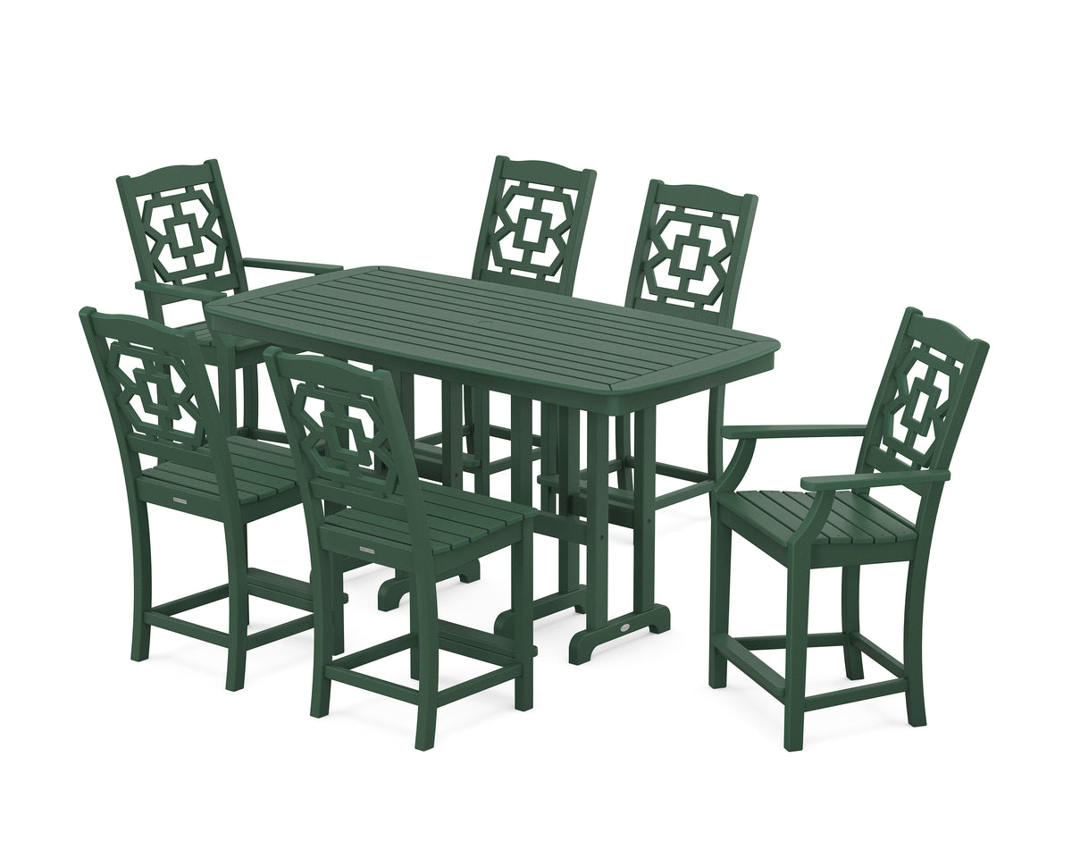 POLYWOOD Chinoiserie 7-Piece Counter Set in Green