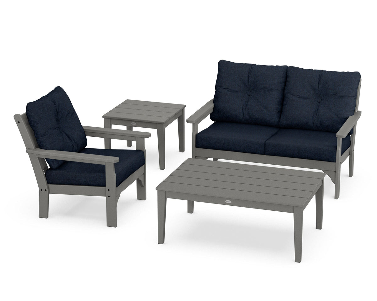 POLYWOOD Vineyard 4-Piece Deep Seating Set in Slate Grey / Marine Indigo