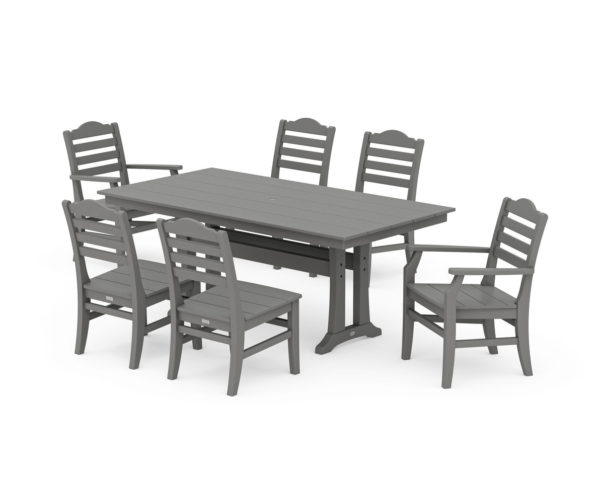 POLYWOOD Savannah 7-Piece Farmhouse Dining Set with Trestle Legs in Slate Grey