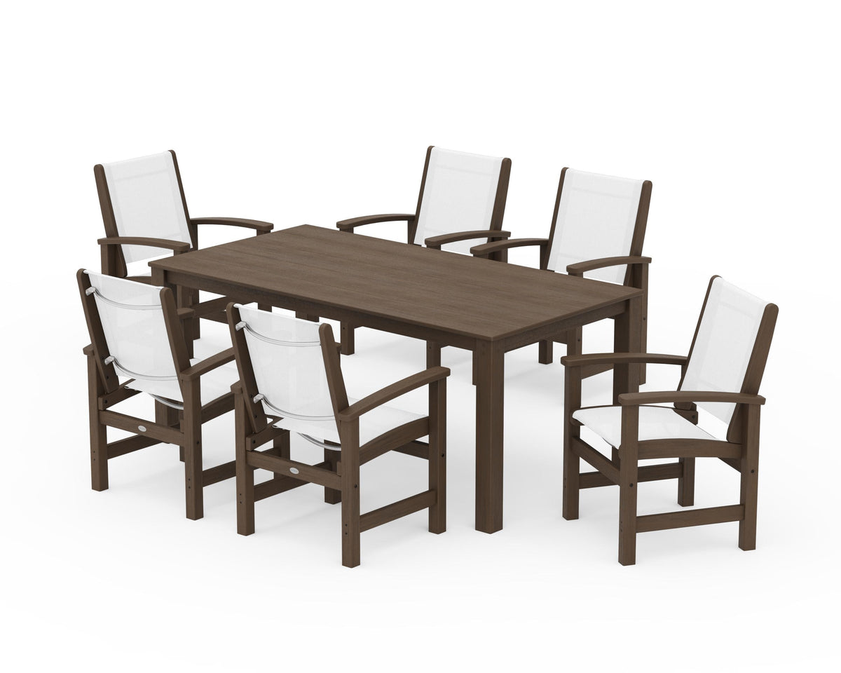 POLYWOOD Coastal 7-Piece Parsons Dining Set in Kona / White