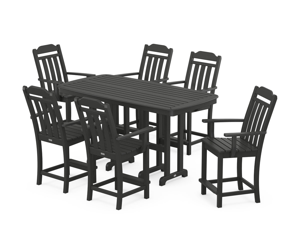 POLYWOOD Country Living Cottage Arm Chair 7-Piece Counter Set in Black