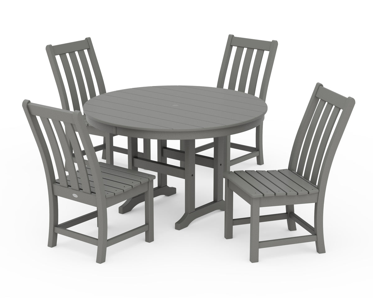 POLYWOOD Vineyard 5-Piece Round Farmhouse Side Chair Dining Set in Slate Grey