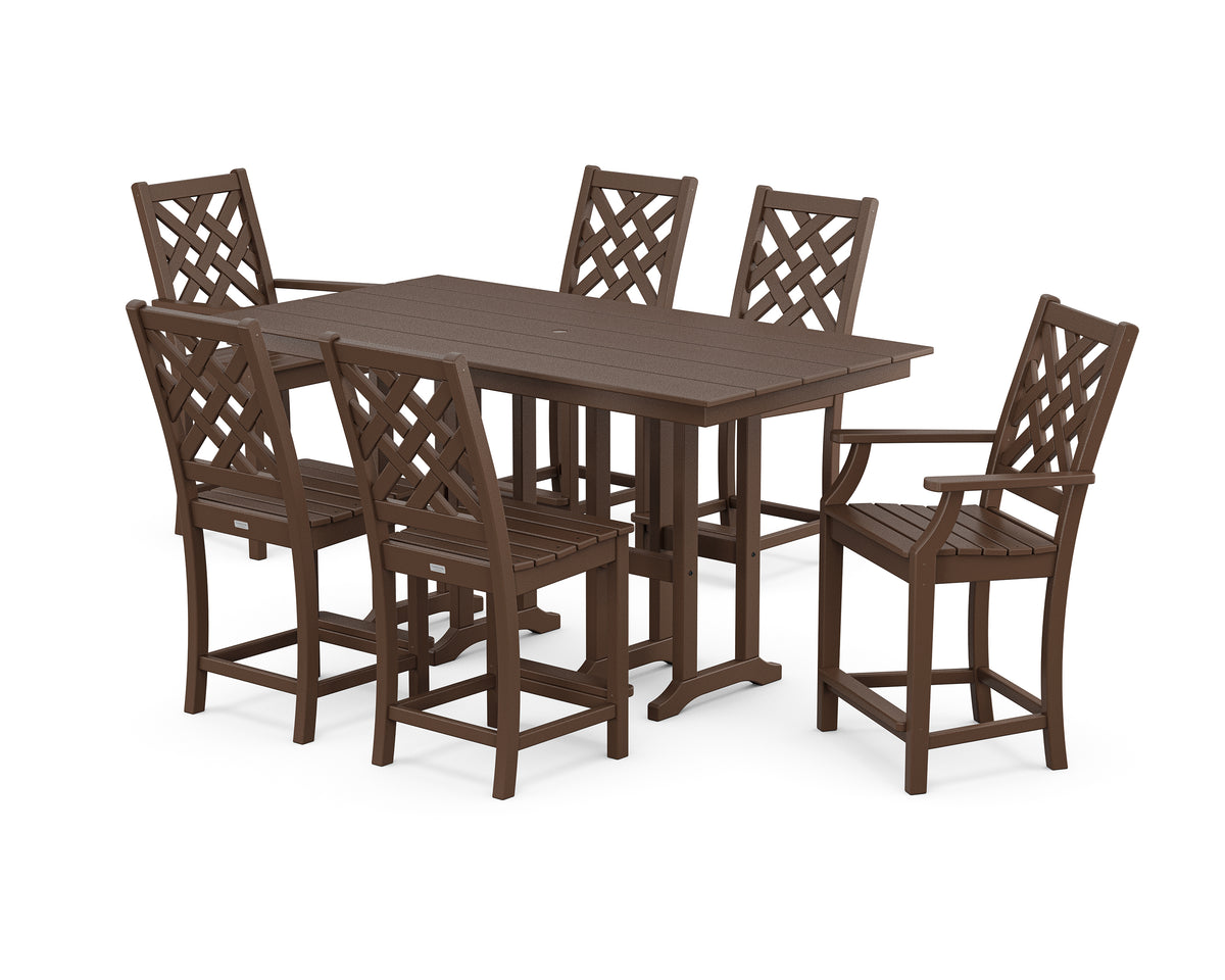 POLYWOOD Country Living Wovendale 7-Piece Farmhouse Counter Set in Mahogany