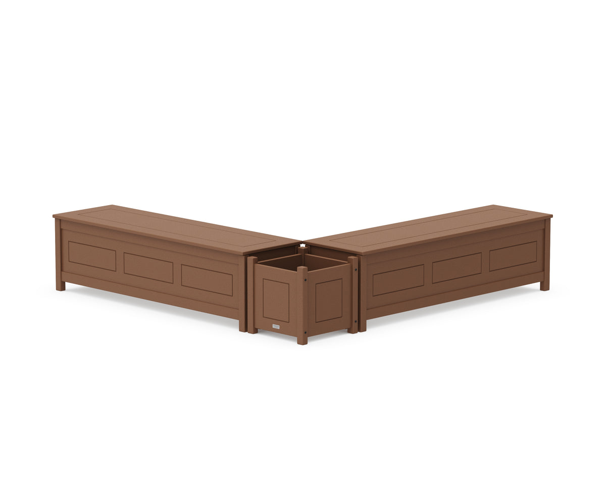 POLYWOOD 60" Country Living L-Shaped Planter Storage Bench Set in Teak