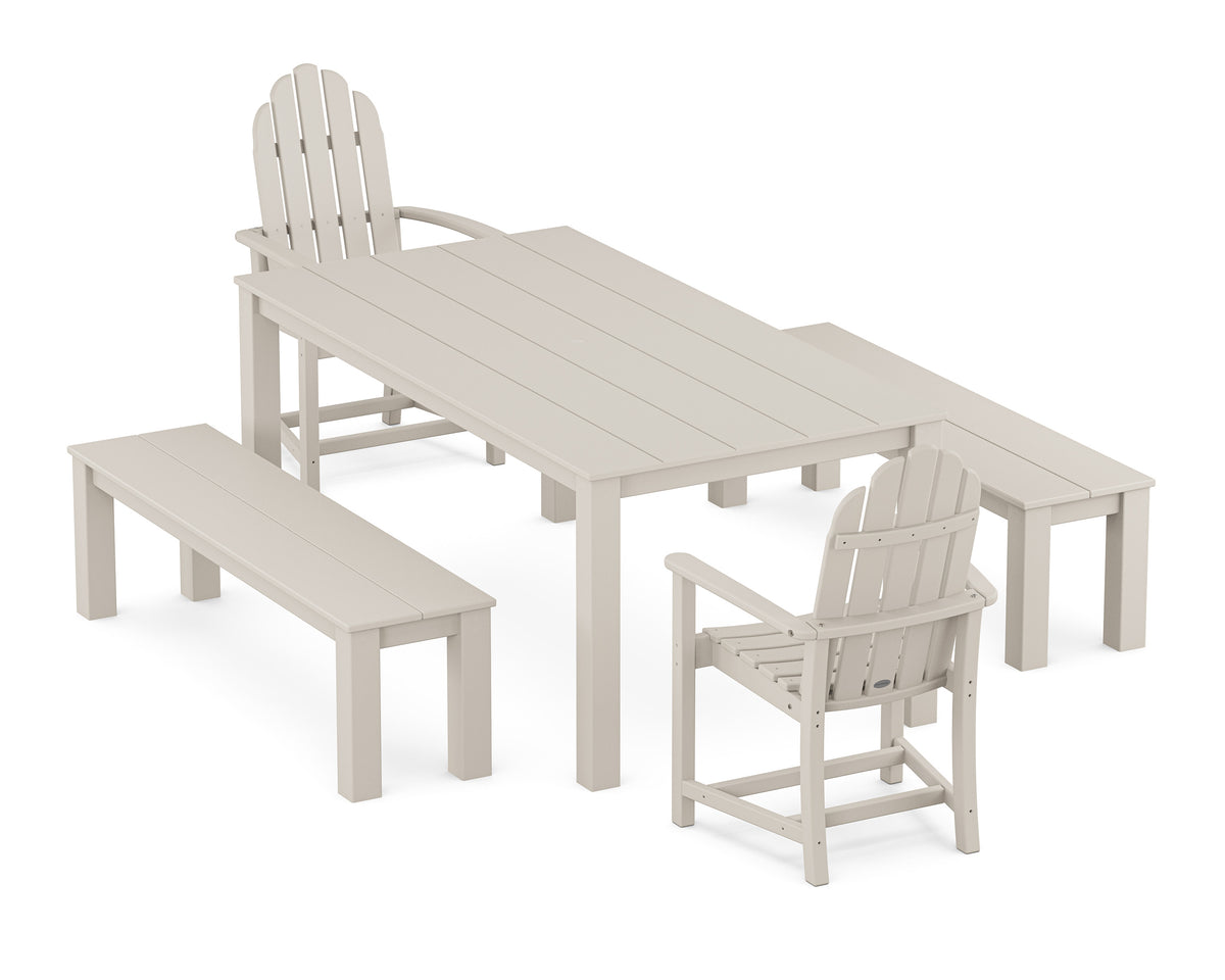 POLYWOOD Classic Adirondack 5-Piece Parsons Dining Set with Benches in Sand